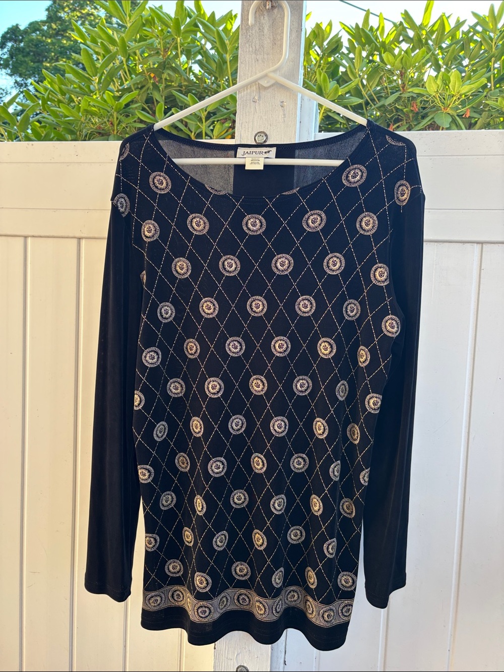 VTG Jaipur Black Top with Gold and Silver Medallion Motif